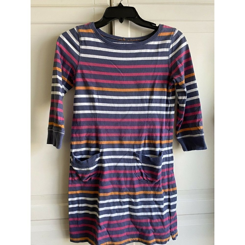 LL Bean‎ Girl’s 12 Cotton Dress Gray Stripe Pink